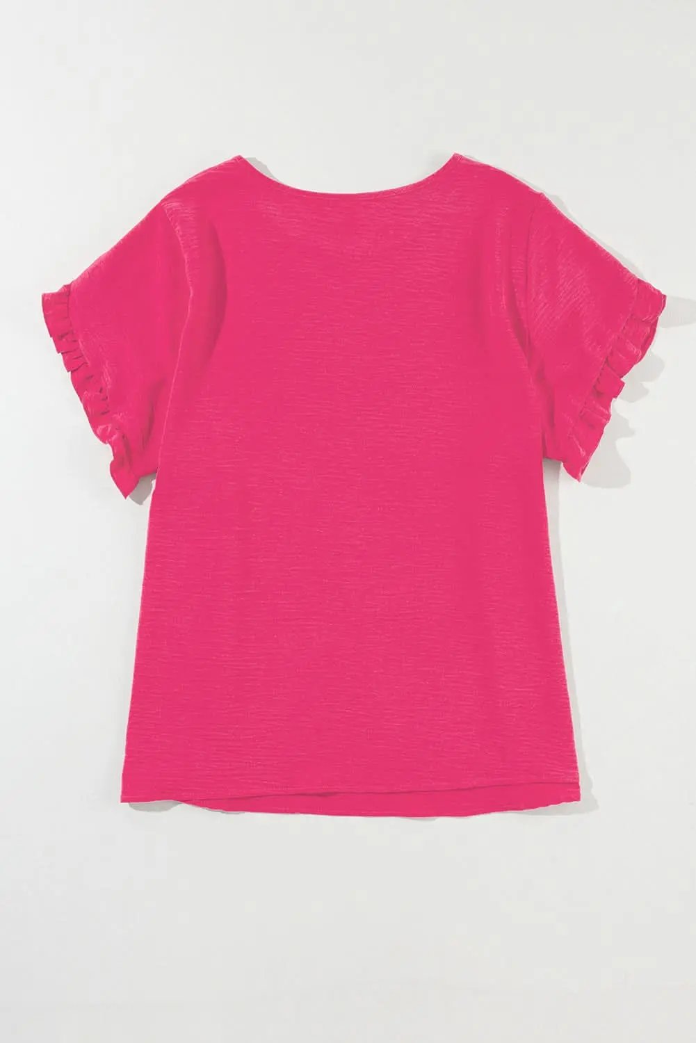 Bright Pink Ruffled Short Sleeve Plus Size Top - Love Salve